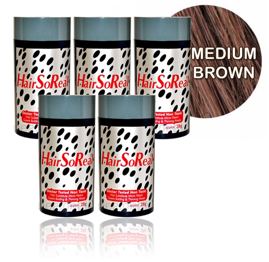 HSR, Hair So Real Hair Building Fibers 5 Packs - Medium Brown 28g